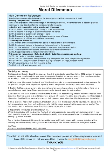 Moral Dilemmas Organizer
