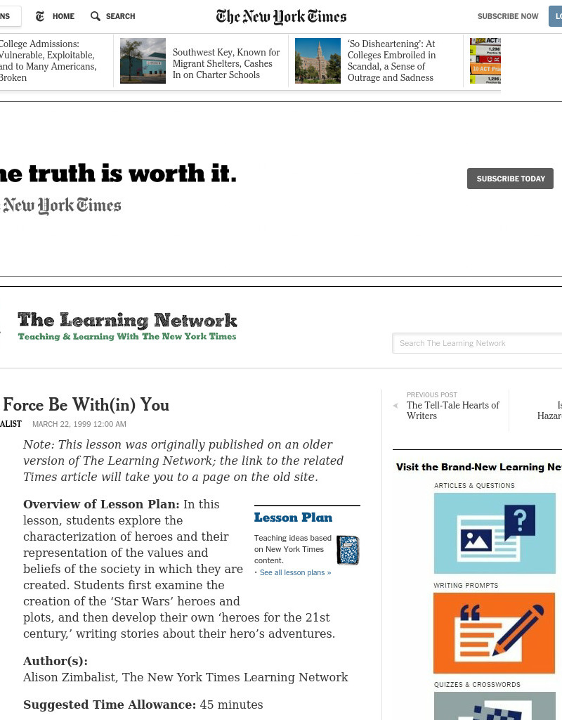 May the Force Be With(in) You Lesson Plan