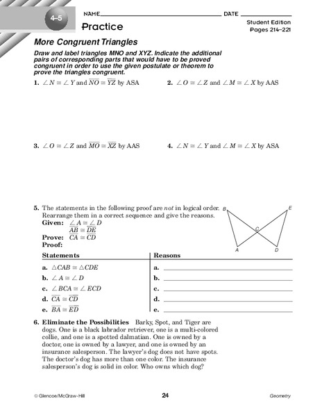 More Congruent Triangles Worksheet