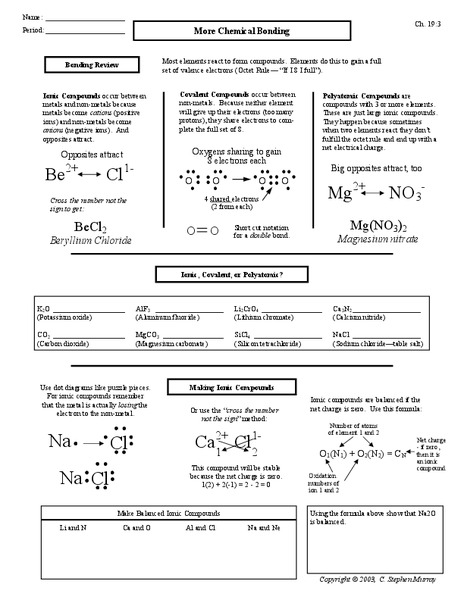 More Chemical Bonding Worksheet