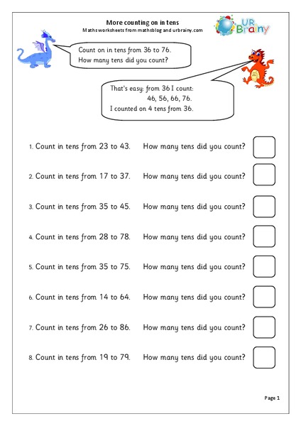 More Counting On In Tens Worksheet