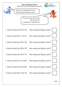 More Counting On In Tens Worksheet