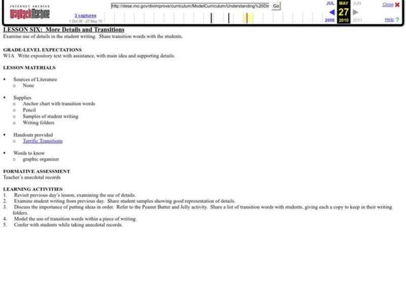 More Details and Transitions Lesson Plan