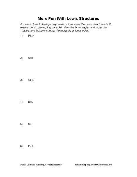 More Fun with Lewis Structures Worksheet