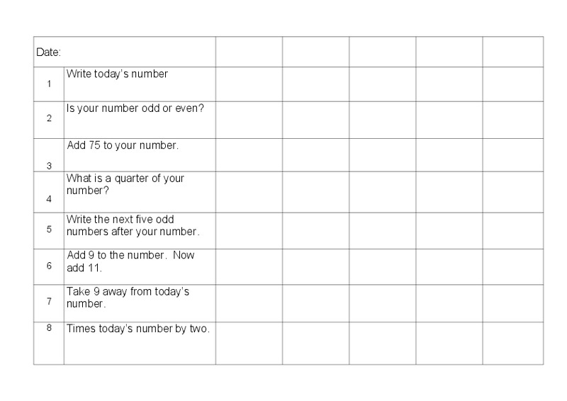 Morning Math Worksheet