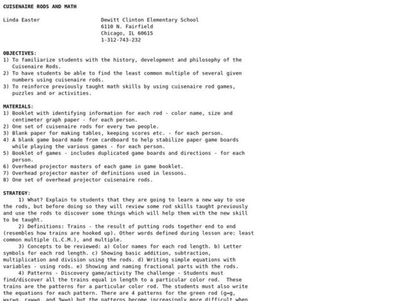 Cuisenaire Rods And Math Lesson Plan