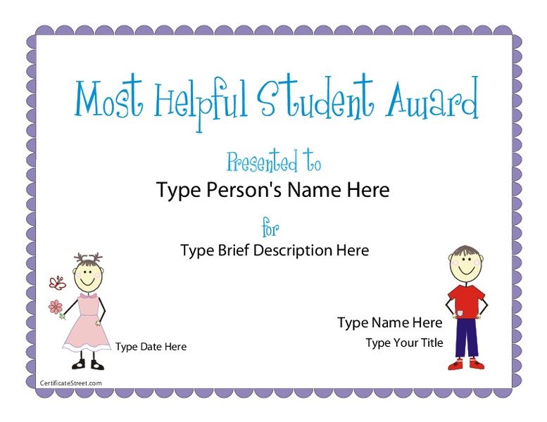 Most Helpful Student Award Printables