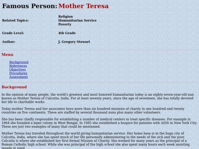 Mother Teresa Lesson Plan