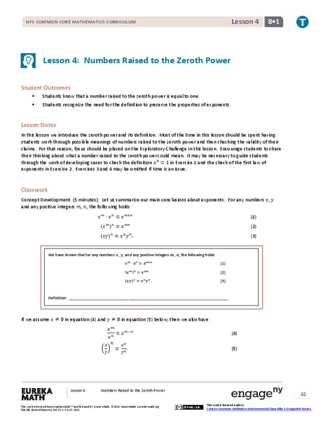 Numbers Raised to the Zeroth Power Lesson Plan