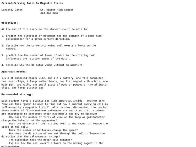 Current-Carrying Coils In Magnetic Fields Lesson Plan