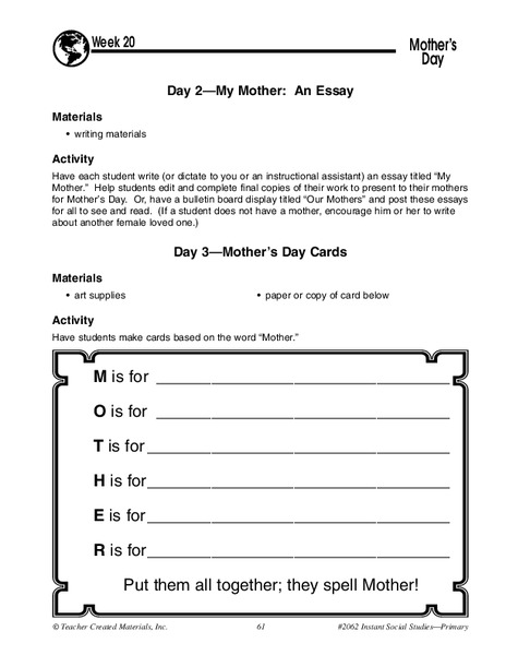 Mother's Day Worksheet