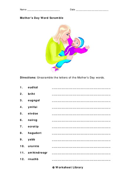 Mother's Day Word Scramble Worksheet