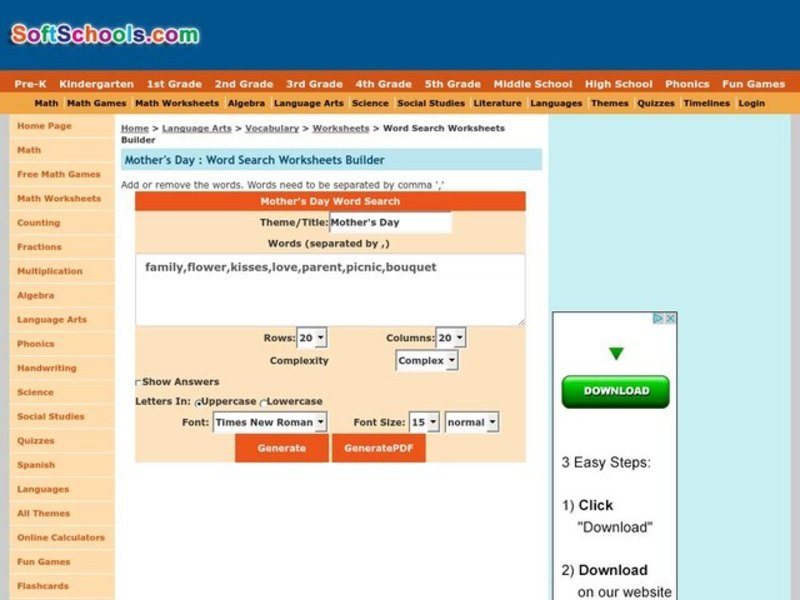Mother's Day Word Search Worksheet