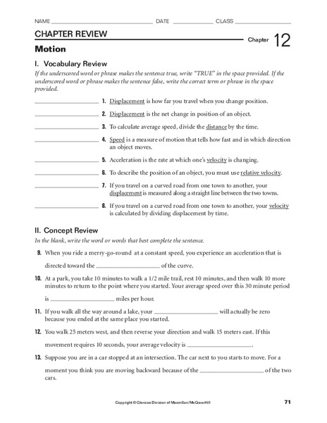 Motion Worksheet