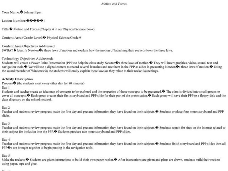 Motion and Forces Lesson Plan