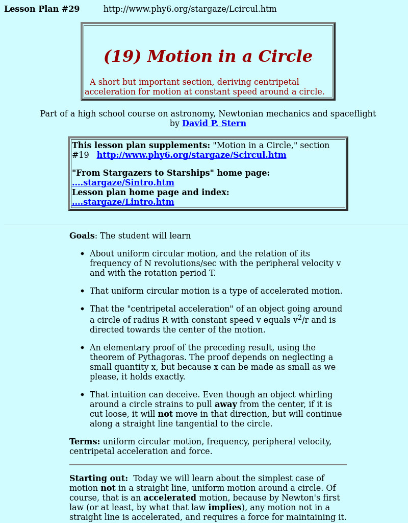 Motion in a Circle Lesson Plan