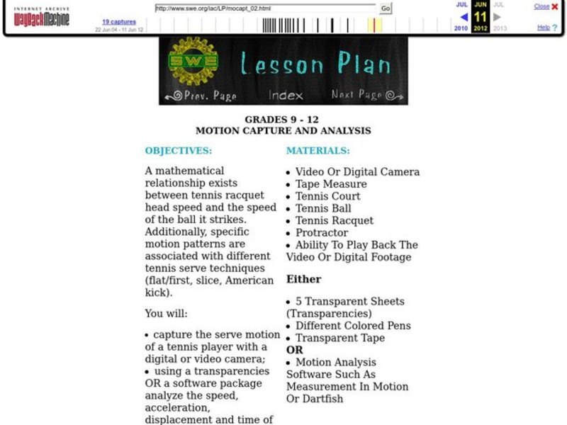 Motion Capture and Analysis Lesson Plan