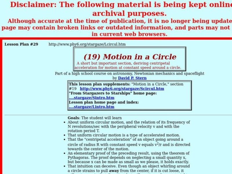 Motion in a Circle Lesson Plan