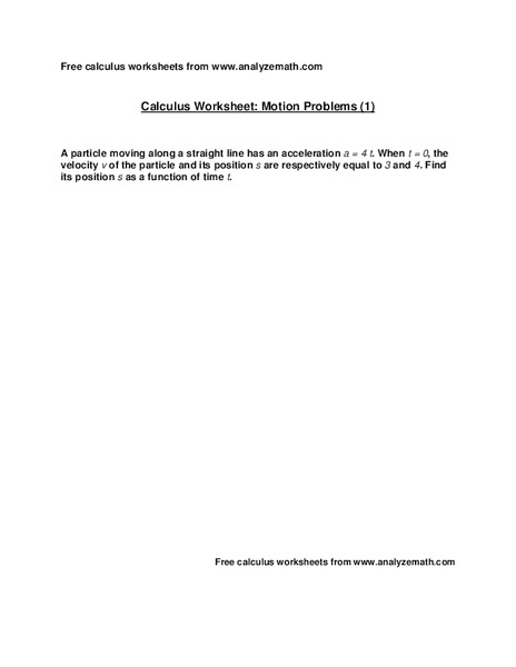 Motion Problems Worksheet
