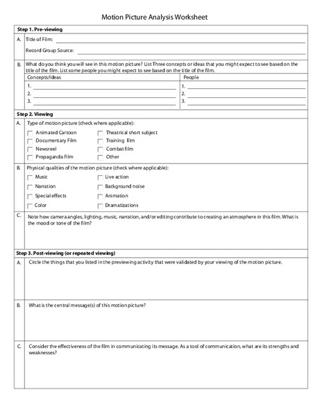 Motion Picture Analysis Worksheet Worksheet
