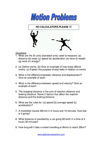 Motion Problems Worksheet