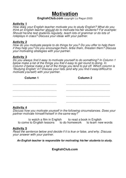 Motivation Worksheet