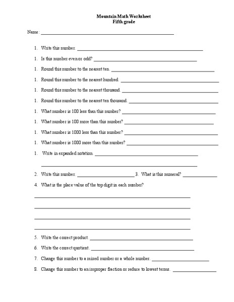 Mountain Math Worksheet Worksheet
