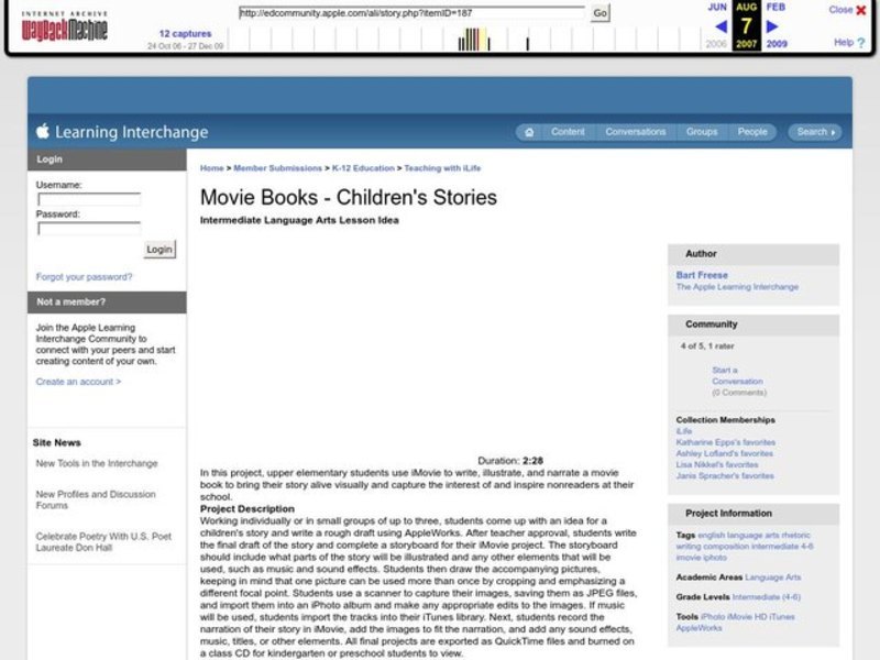 Movie Books- Children's Stories Lesson Plan