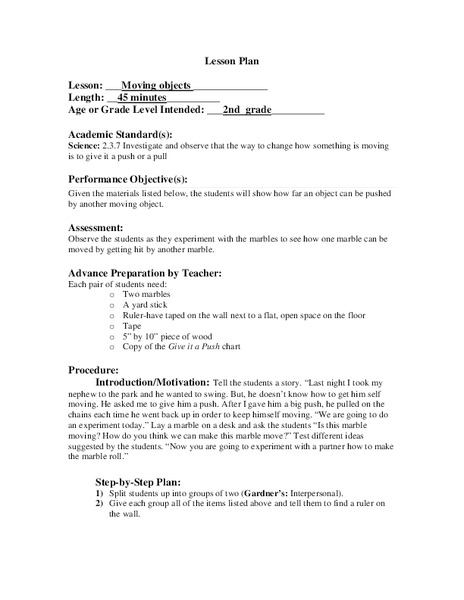 Moving Objects Lesson Plan