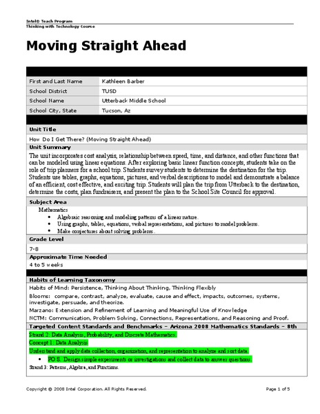Moving Straight Ahead Lesson Plan