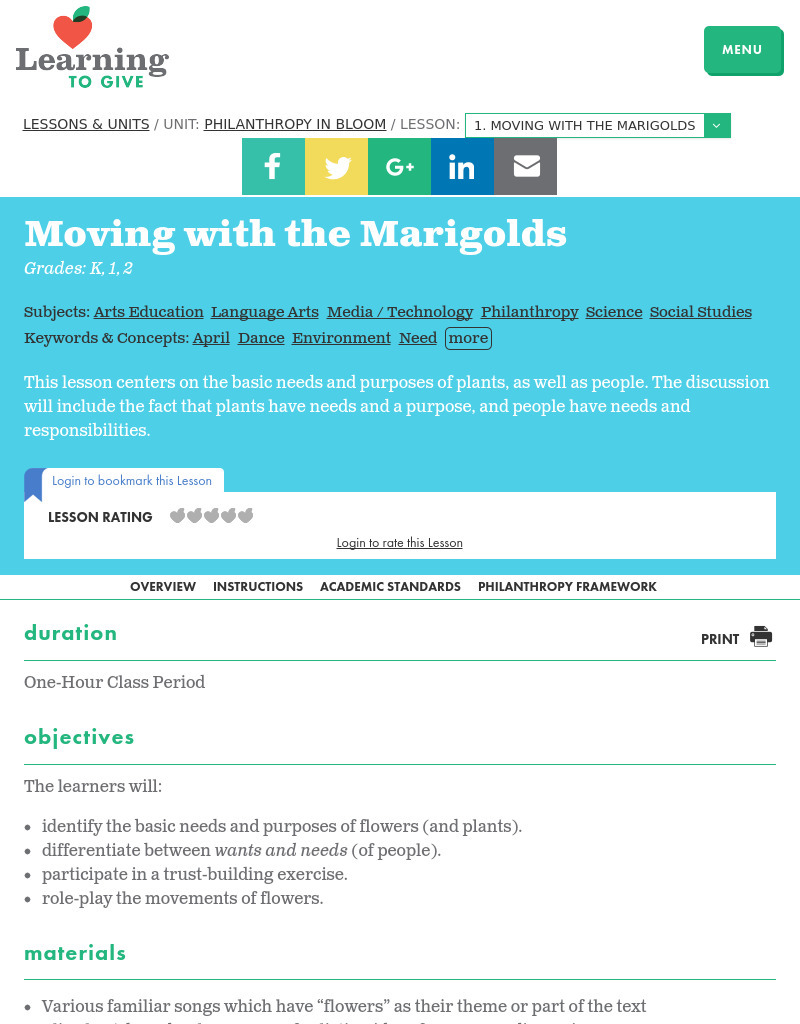 Moving with the Marigolds Lesson Plan