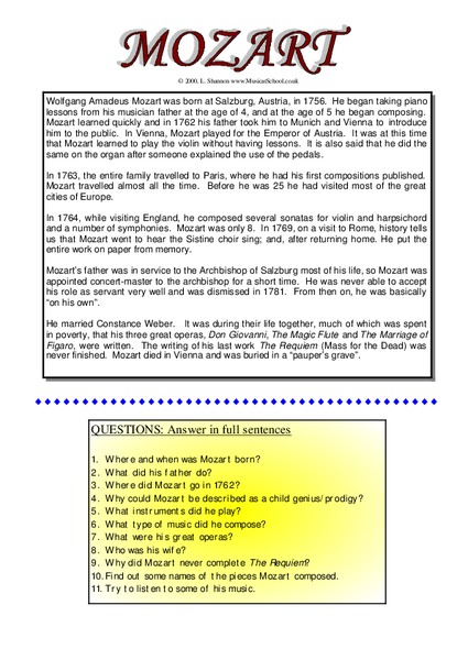Mozart Worksheet