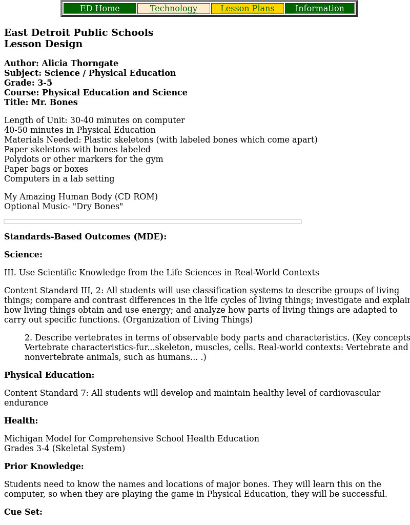 Mr. Bones Lesson Plan