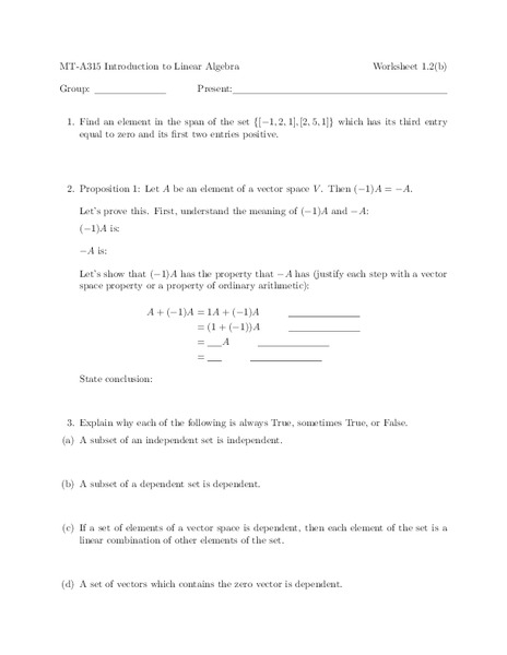 MT-A315 Introduction to Linear Algebra Worksheet