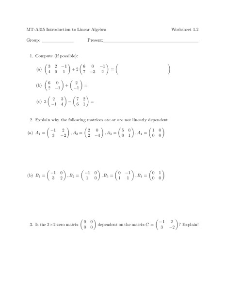 MT-A315 Introduction to Linear Algebra Worksheet