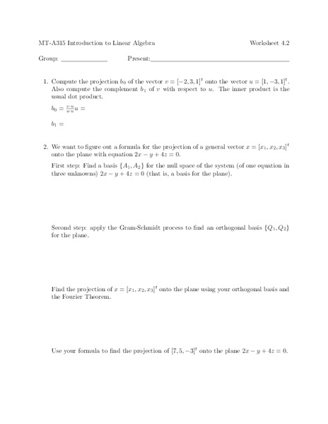 MT-A315 Introduction to Linear Algebra Worksheet