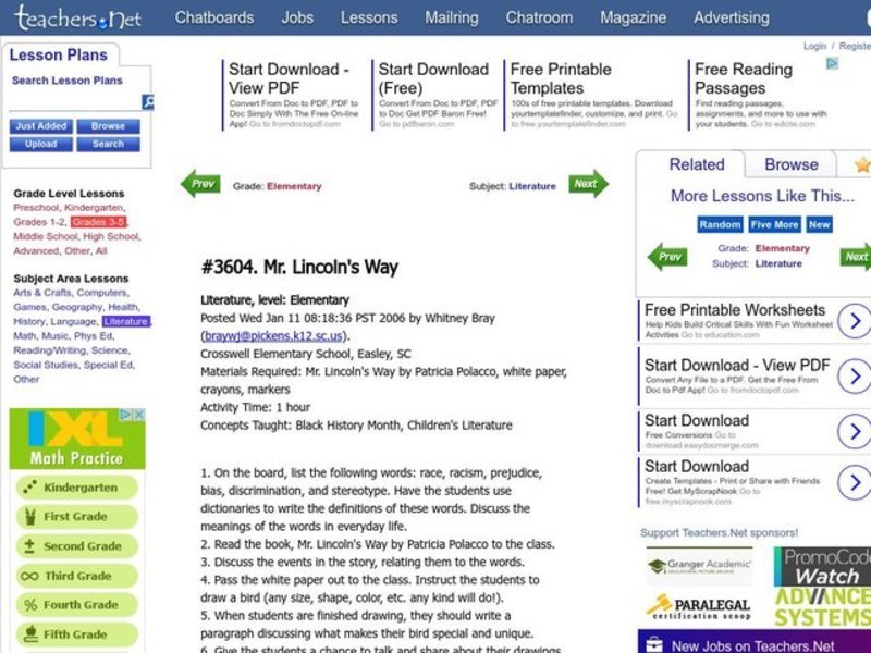Mr. Lincoln's Way Lesson Plan