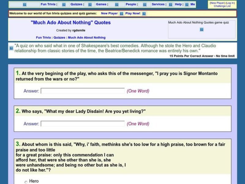 Much Ado About Nothing: Fun Trivia Quiz Worksheet
