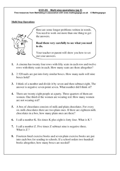 Multi Step Operations Worksheet