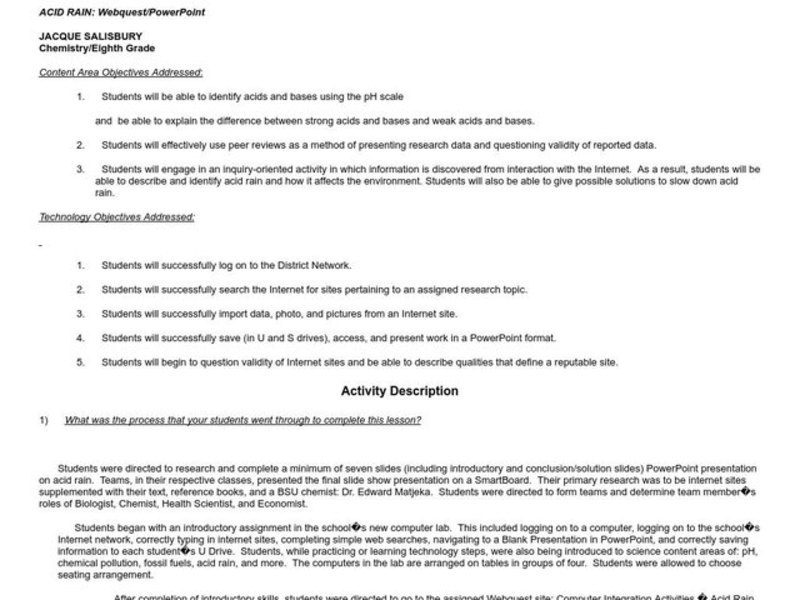 ACID RAIN Lesson Plan
