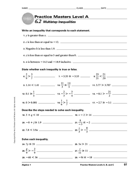 Multi-step Inequalities Worksheet
