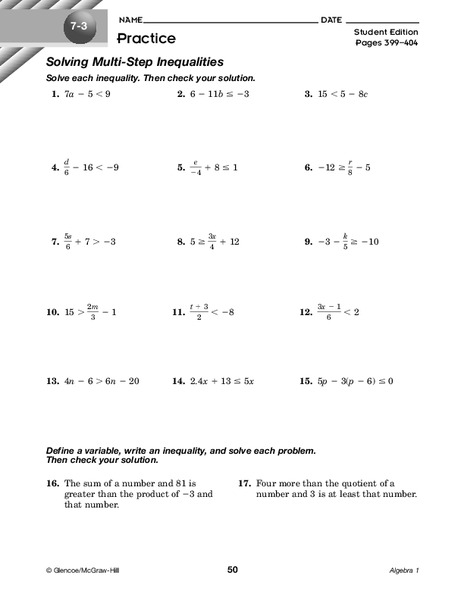Multi-Step Inequalities Worksheet