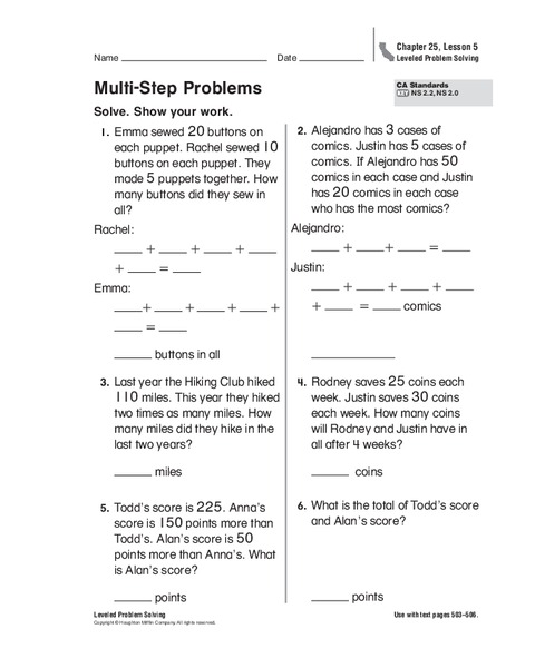 Multi-Step Problems Worksheet