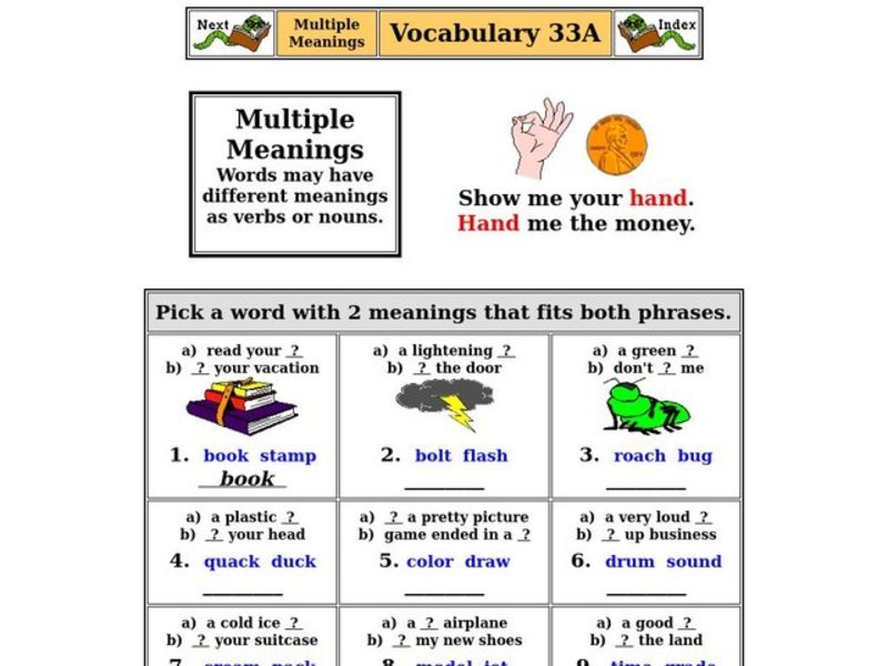 Multiple Meanings Worksheet