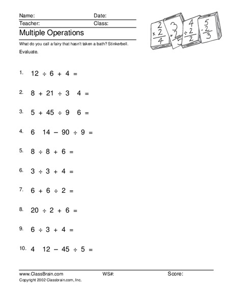 Multiple Operations Worksheet