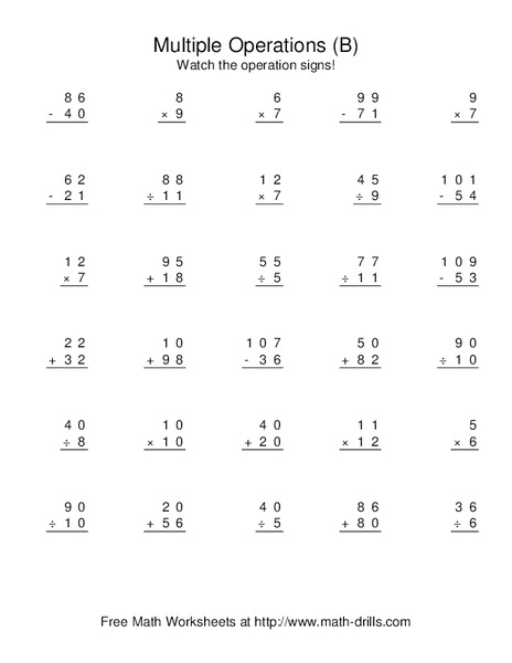 Multiple Operations Worksheet