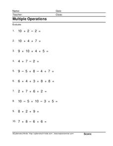 Multiple Operations Worksheet