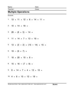 Multiple Operations Worksheet