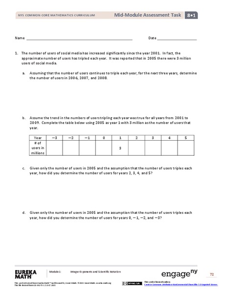 Mid-Module Assessment Task: Grade 8 Module 1 Assessment