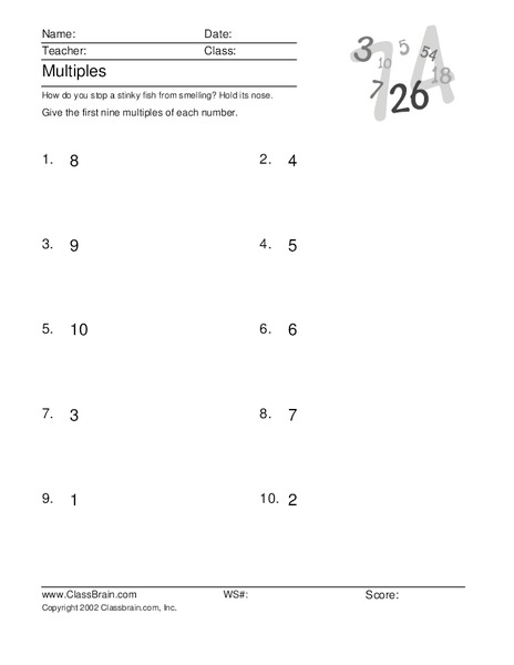 Multiples Worksheet